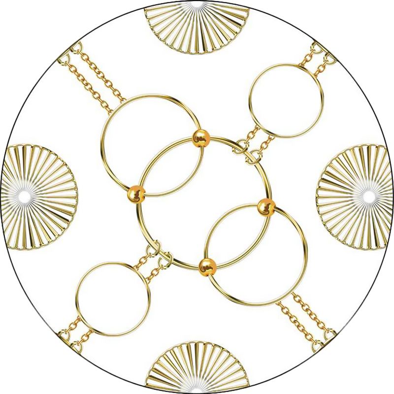 Modern Living Room Rug in White and Black Chain Circle Print Rug Polyester Machine Washable Anti-Slip Area Rug