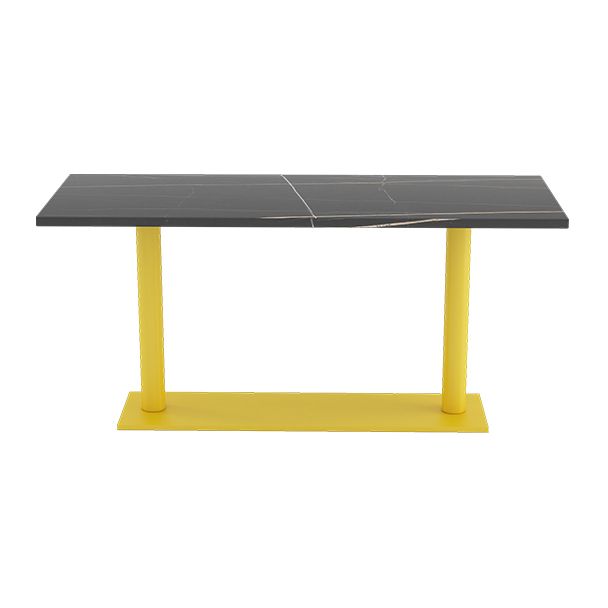 Mesa industrial de piedra sinterizada para comedor, cocina, mesa superior negra con marco amarillo