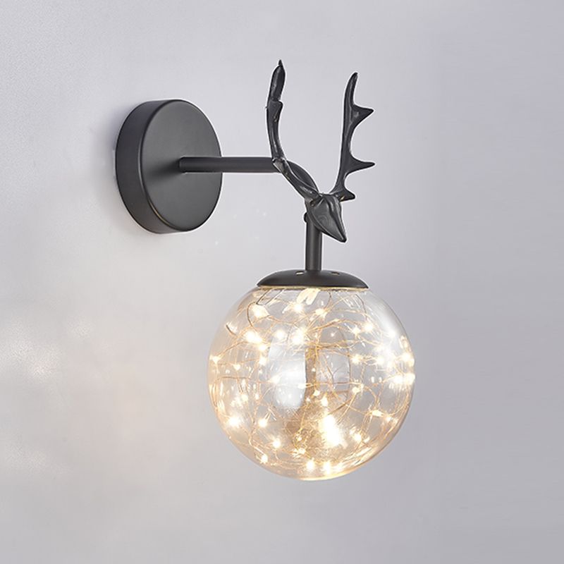 Modern Minimalist Style Spherical Wall Mounted Light Fixture Glass Wall Sconce Lighting with Antlers