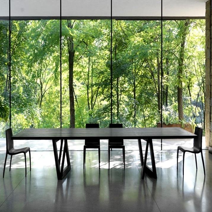 Industrial Pine Wood Table for Restaurant Rectangle Dining Table with Double Pedestal Base