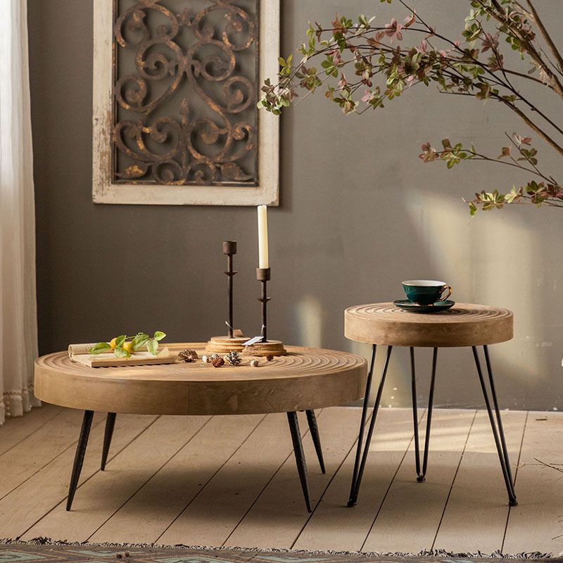 Scandinavian Solid Wood Cocktail Coffee Metal Round Coffee Table