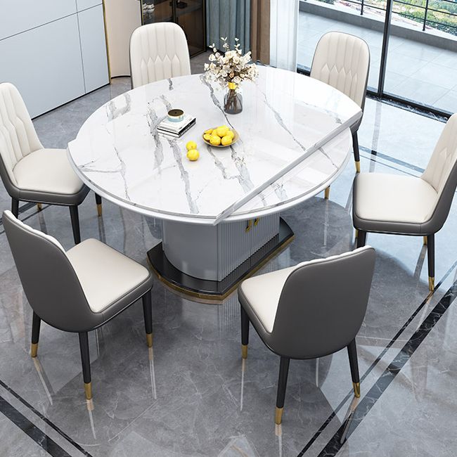 Uitschuifbare ronde eettafel Luxe tafel van gesinterd stenen blad met opbergvoetstuk
