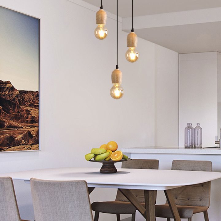Mini cluster a sospensione Luce minimalista in legno naturale sala da pranzo lampada a goccia in beige