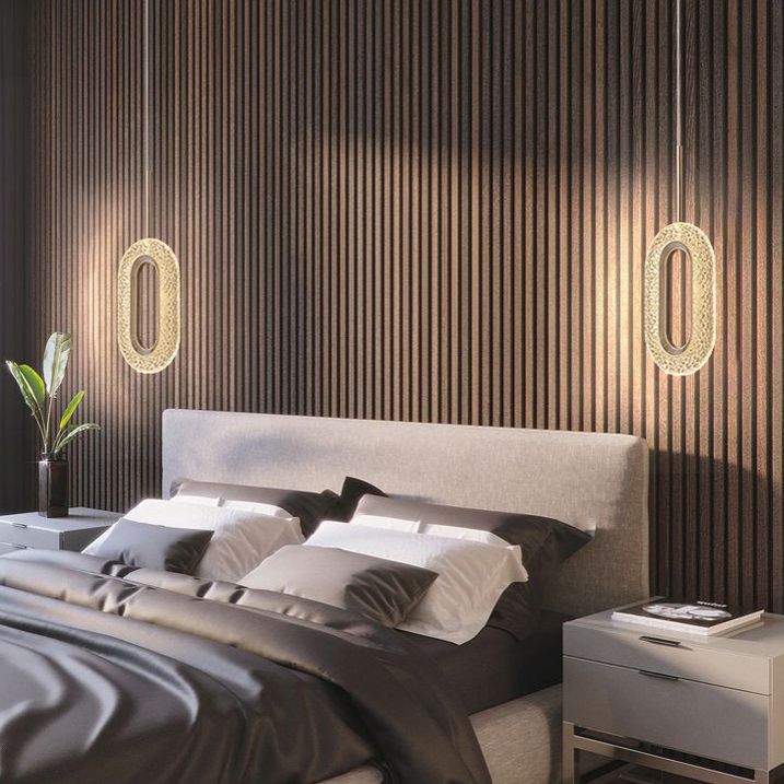 One-Light Oval Acrylic Frame Pendant Light Modern Golden Pendant Lighting