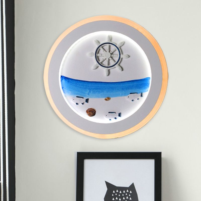 Paysage côtier blanc lampe murale décorative en acrylique LED Éclairage mural rond pour chambre à coucher