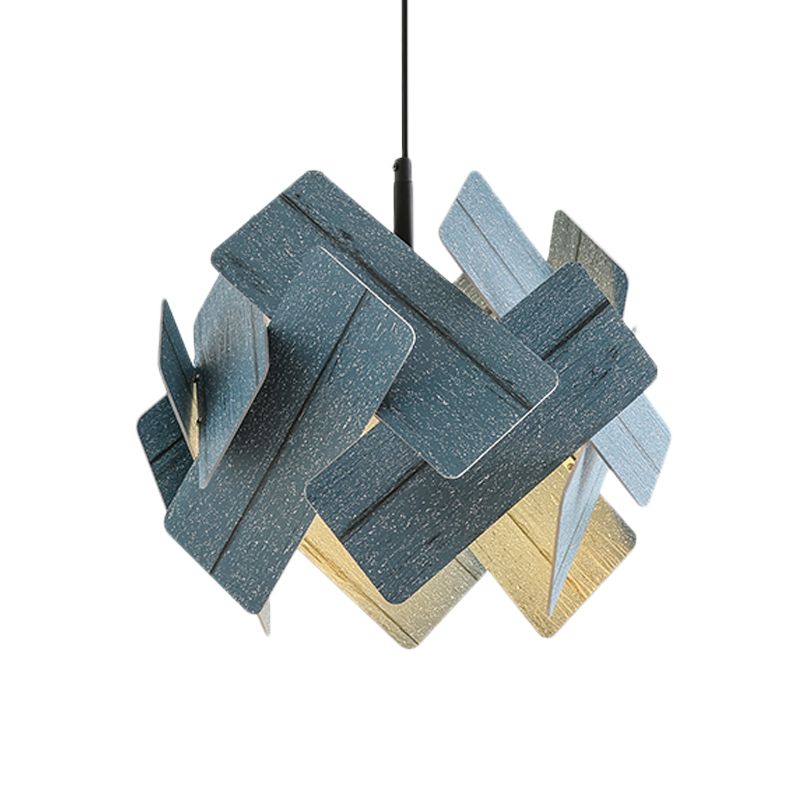 Acrylblütenform Pendellampe moderner nordischer Stil 1 hellrot/blau/helles Holz hängen Deckenlicht