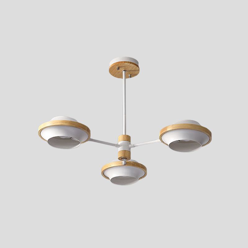 Luz de techo de ovnis blanca Minimalista 3/6 Bulbos de hierro Semi Flush Mount con marco de madera redondo