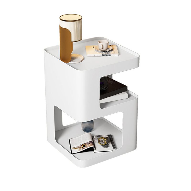 Modernistic Side End Snack Table with Metal Shelves Bedroom Side Table