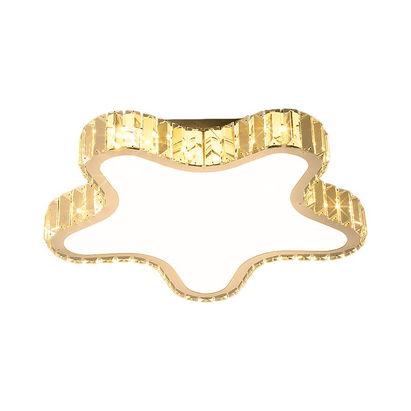 Clear Rectangular-Cut Crystals LED Ceiling Lamp Modern Stainless-Steel Five-Pointed Star Bedroom Flushmount