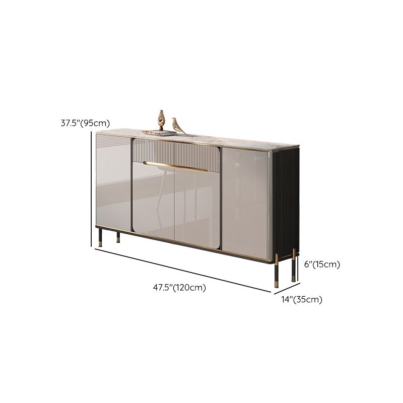 White Top Glam Buffet Sideboard Mirrored Cabinets 2-Drawer Dining Buffet
