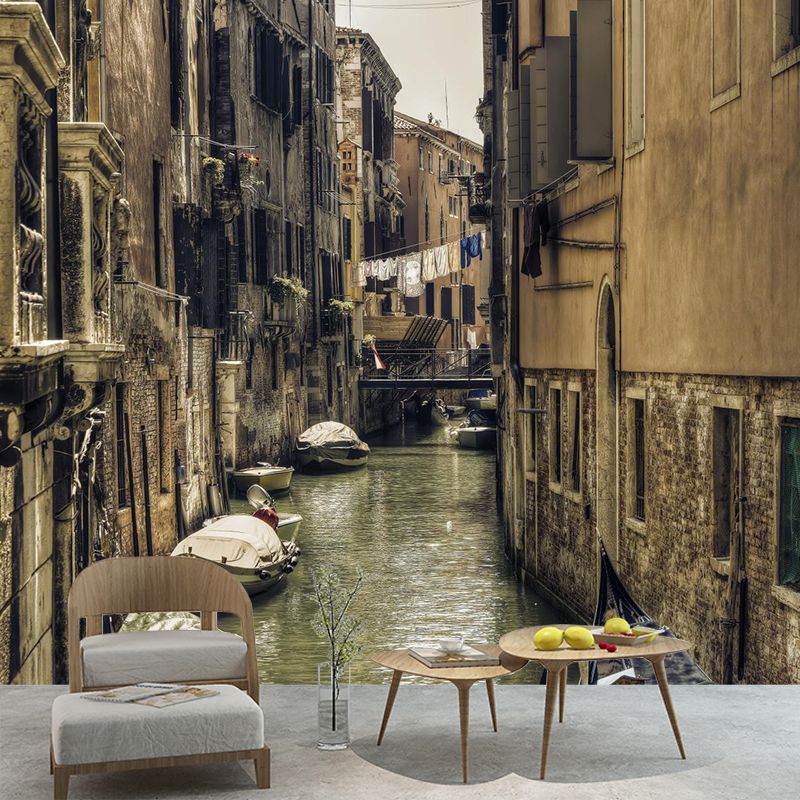 Waterproof Venice Floating City Mural Modern Non-Woven Wall Covering, Customized Size
