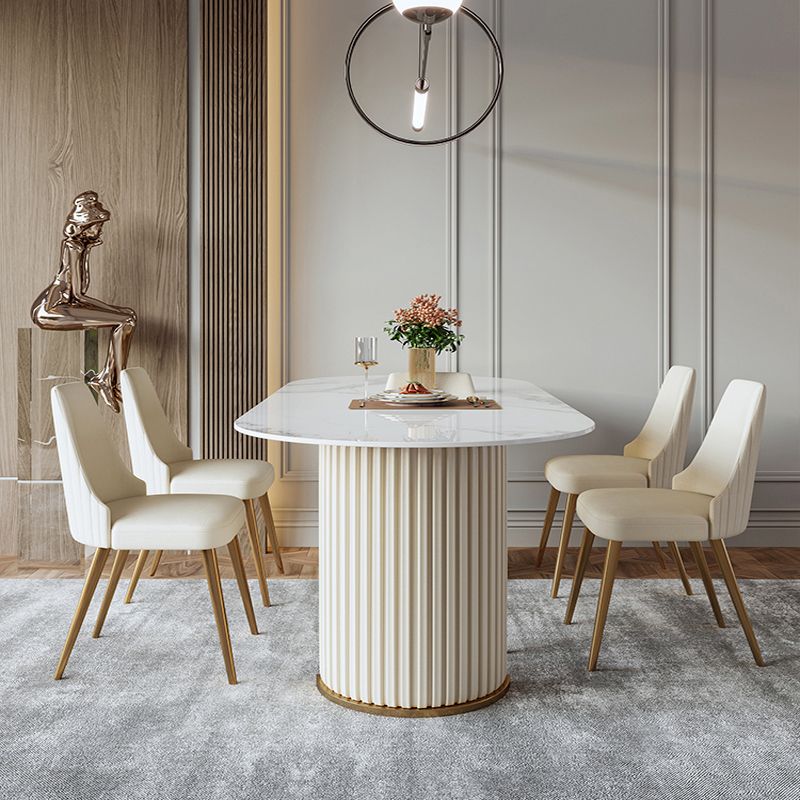 Oval Shape Luxury Dining Table White Tone Fixed Table with Sintered Stone