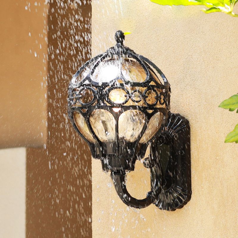 Sphere Outdoor Wall Mount Light Retro Clear Glass 1 Bulb Wall Sconce with Cage Guard