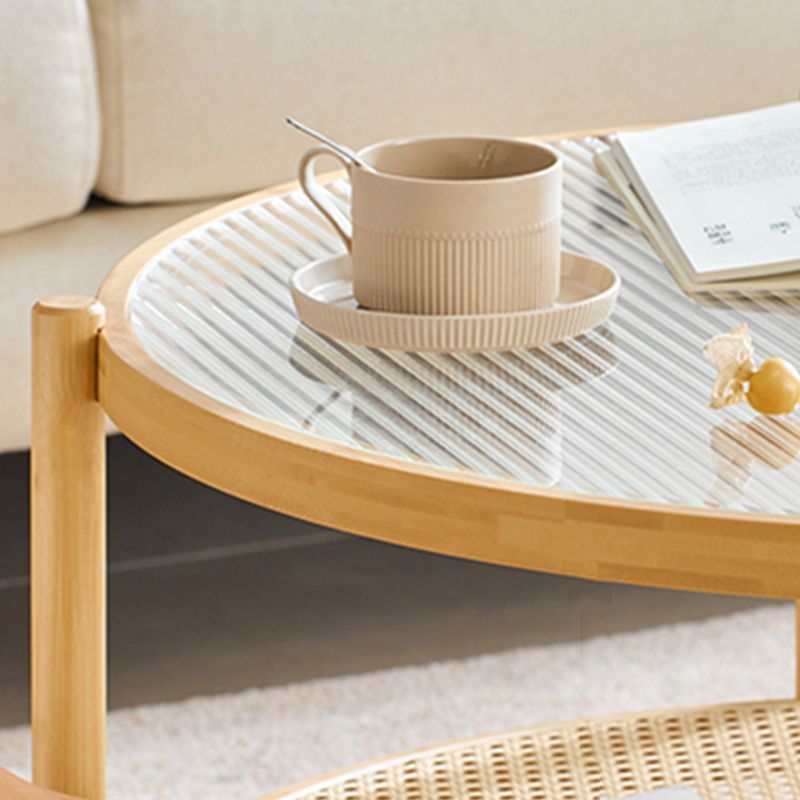 Tropical Coffee Table Glass 4 Legs Storage Round Coffee Cocktail Table