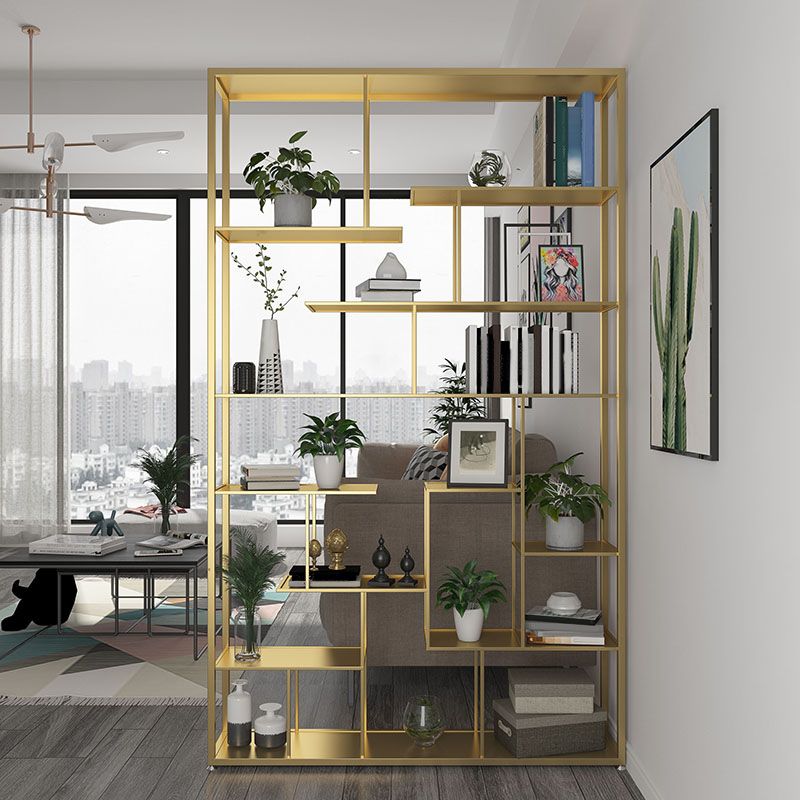 Open Back Bookshelf Scandinavian Home Office Bookcase with Metal Shelves