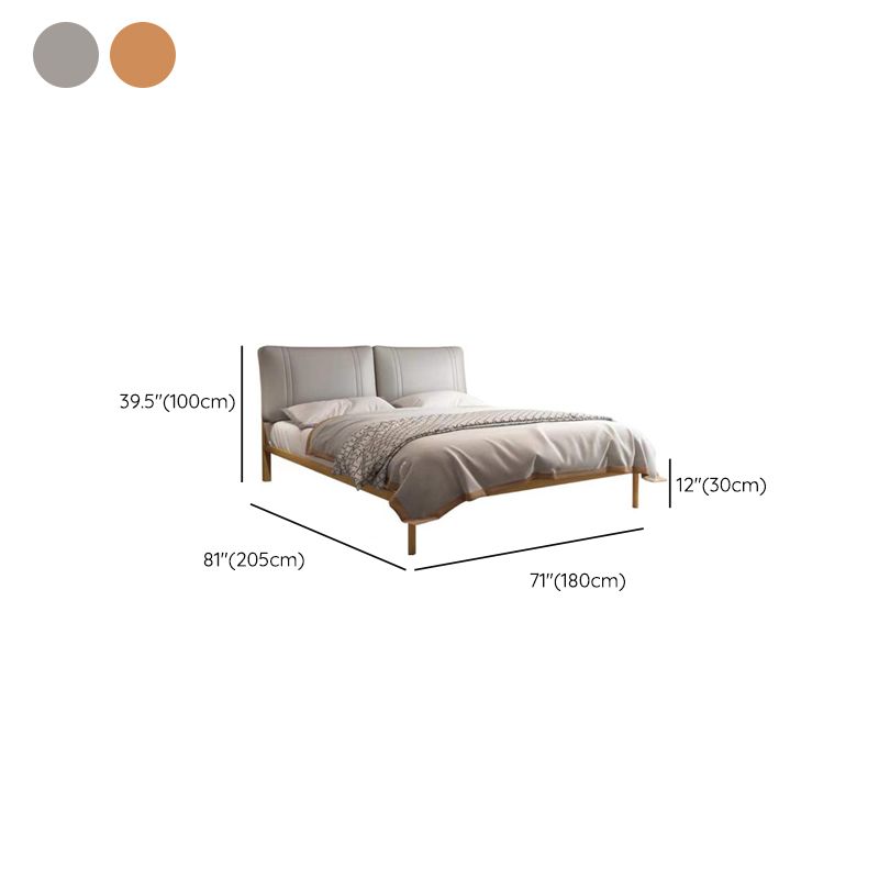 Genuine Leather Upholstered Panel Bed Natural 39.3" High Bed Frame