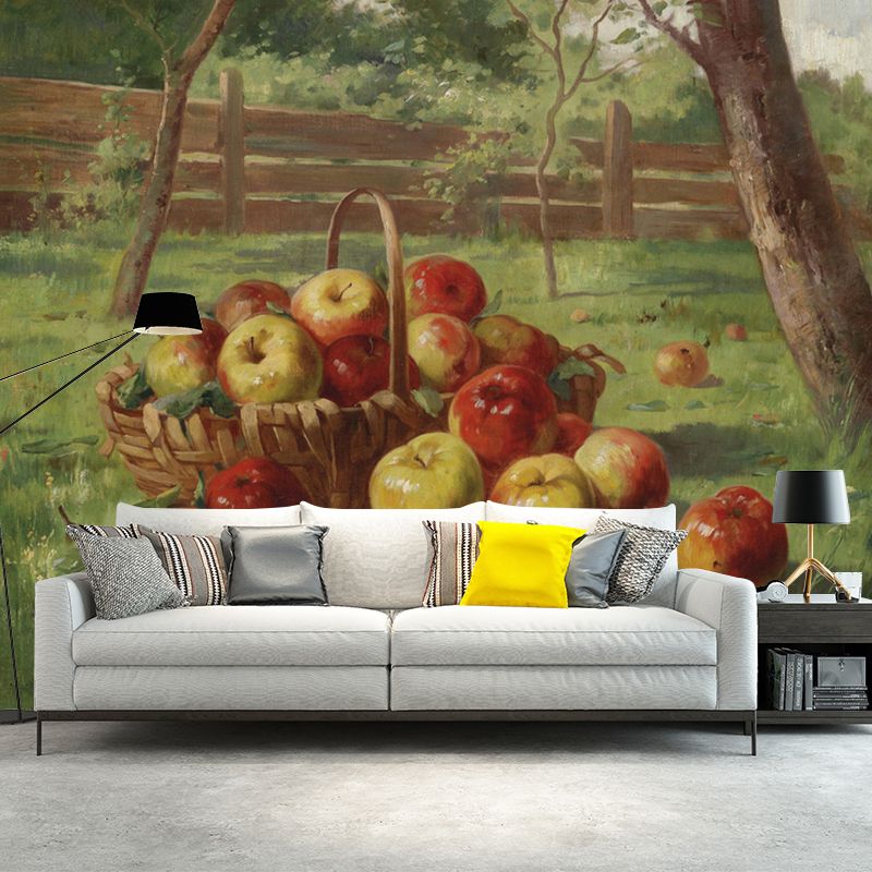 Waterproof Basket of Apple Murals Decal Non-Woven Fabric Countryside Wall Art for Home