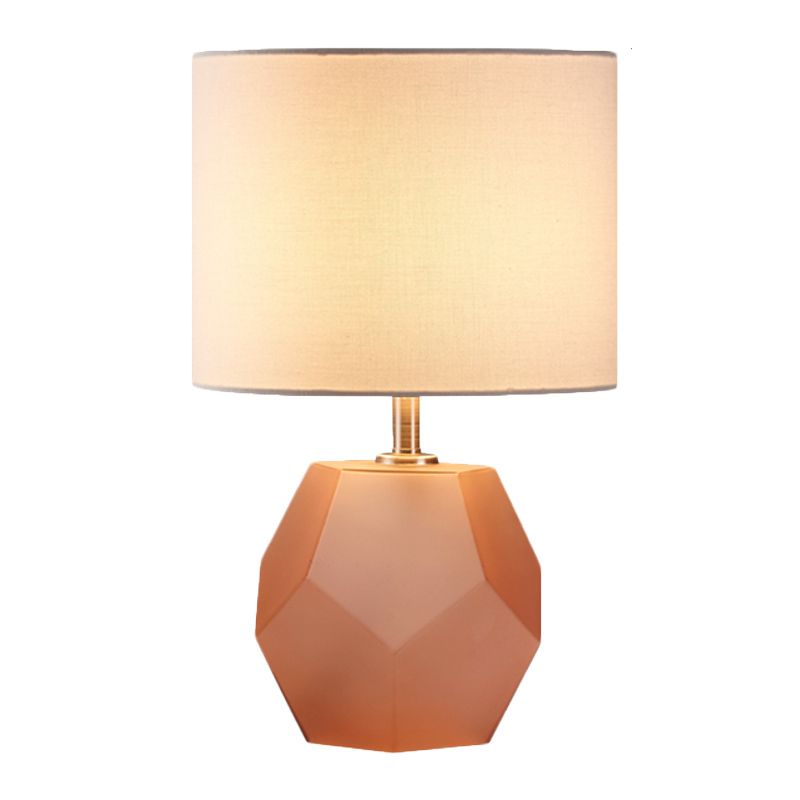 Lámpara de mesa hexágono 3D de una sola bombilla Moderna luz de color gris/rosa/amarillo con luz de tela de batería