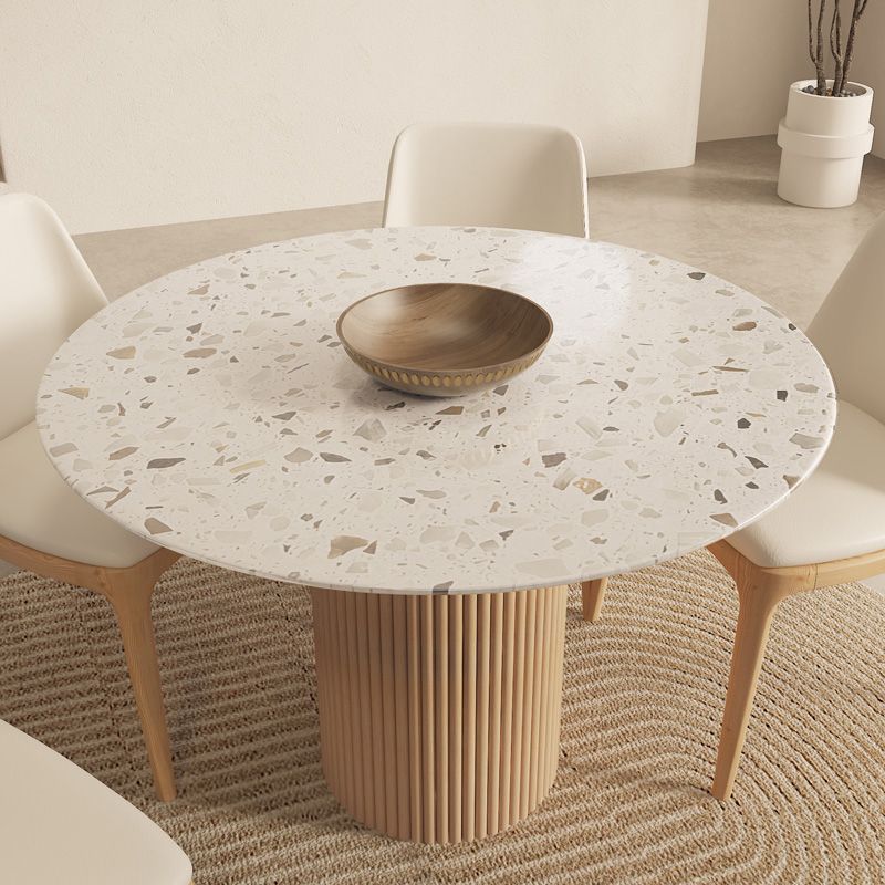 Round Dining Table Modern Stone Top Dining Table with Solid Wood Base