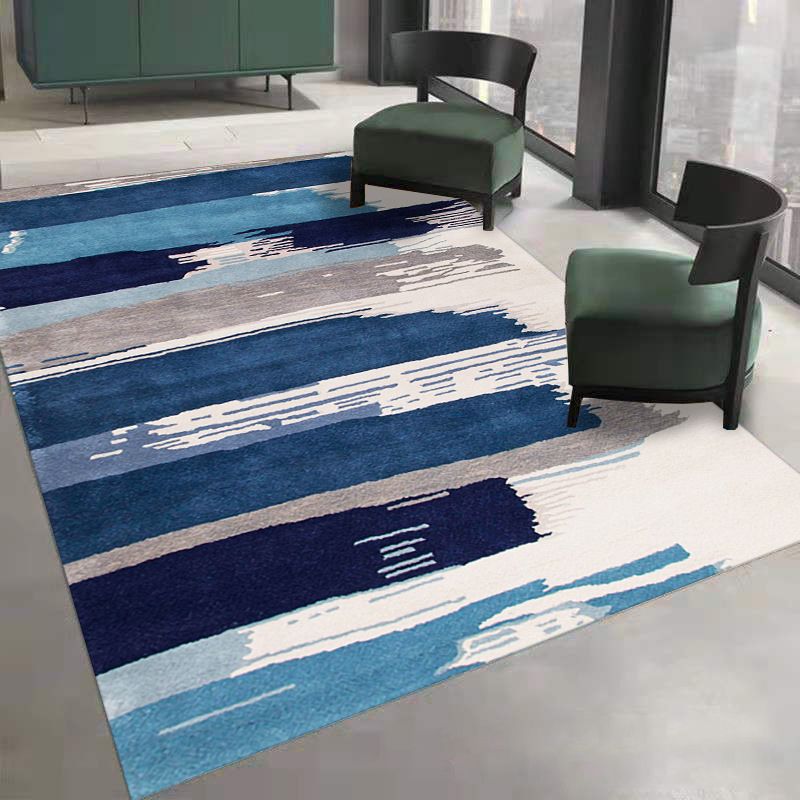 White Modern Rug Polyester Wave Pattern Rug Washable Rug for Living Room