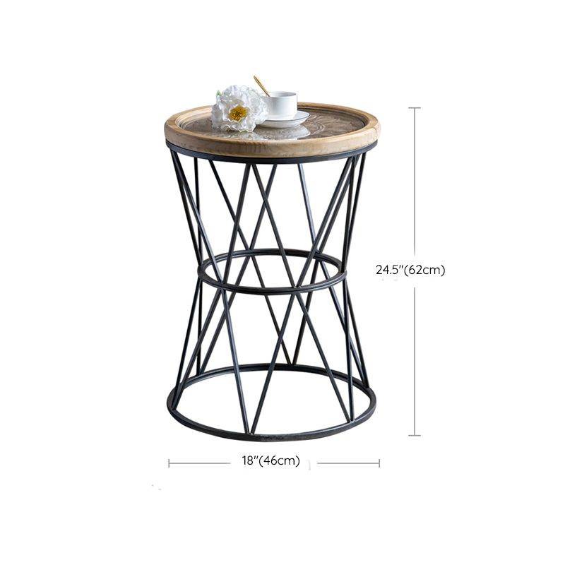 Wood and Metal Side End Snack Table Rustic Style Solid Wood End Table