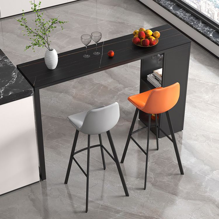 Stone Top Bar Dining Table Traditional Luxury Bar Table with Black Sled Base