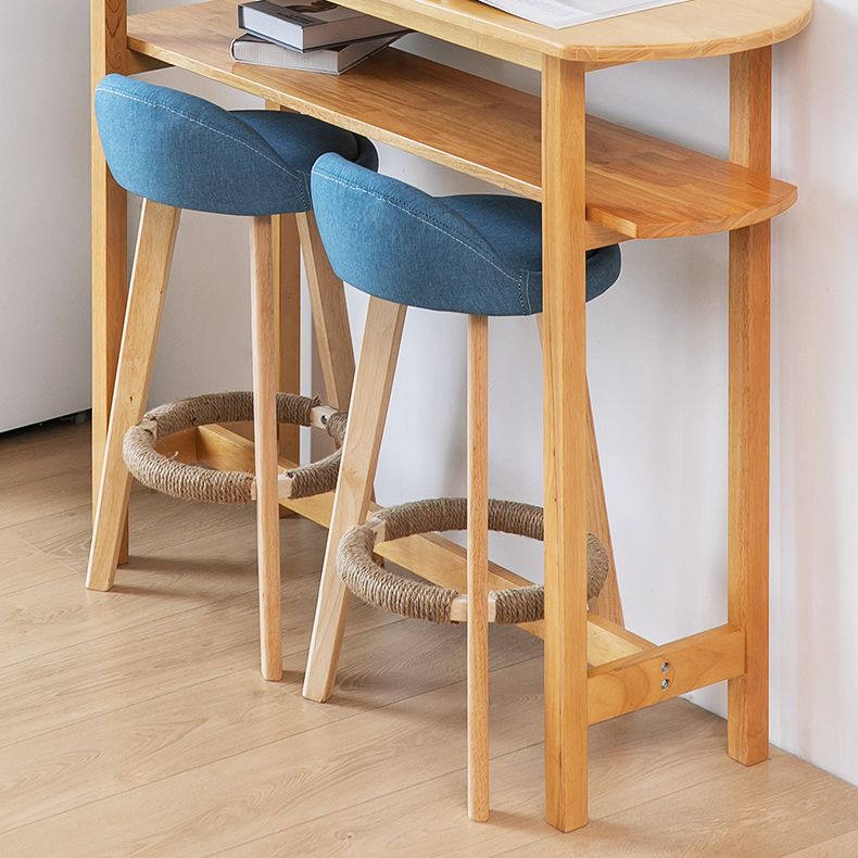 Taburete de bar de estilo escandinavo, patas de madera, asiento redondo con respaldo bajo