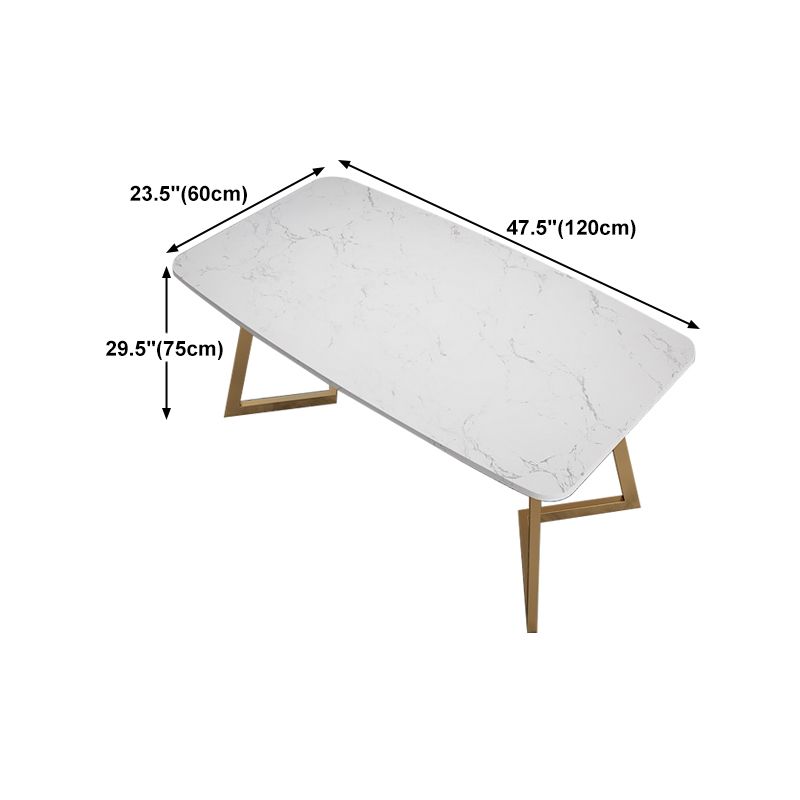 White Stone Top Dining Table Glam Style Gold Base Dining Table for Living Room