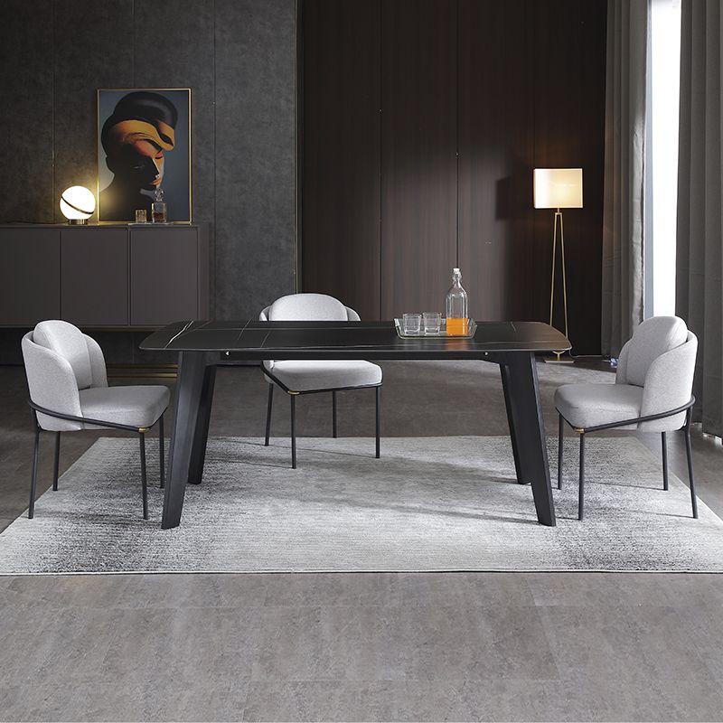 Rectangle Black Dining Table Sintered Stone Table Industrial with 4 Legs