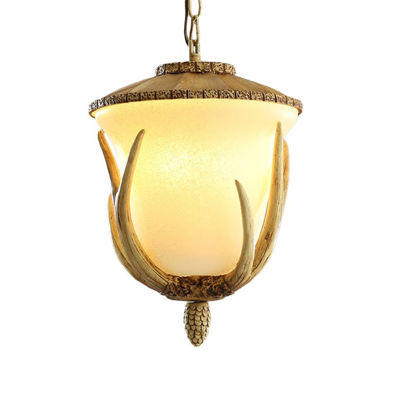 3 Lights Resin Hanging Lamp Country White Cup Shaped Restaurant Cluster Pendant with Elk Pattern