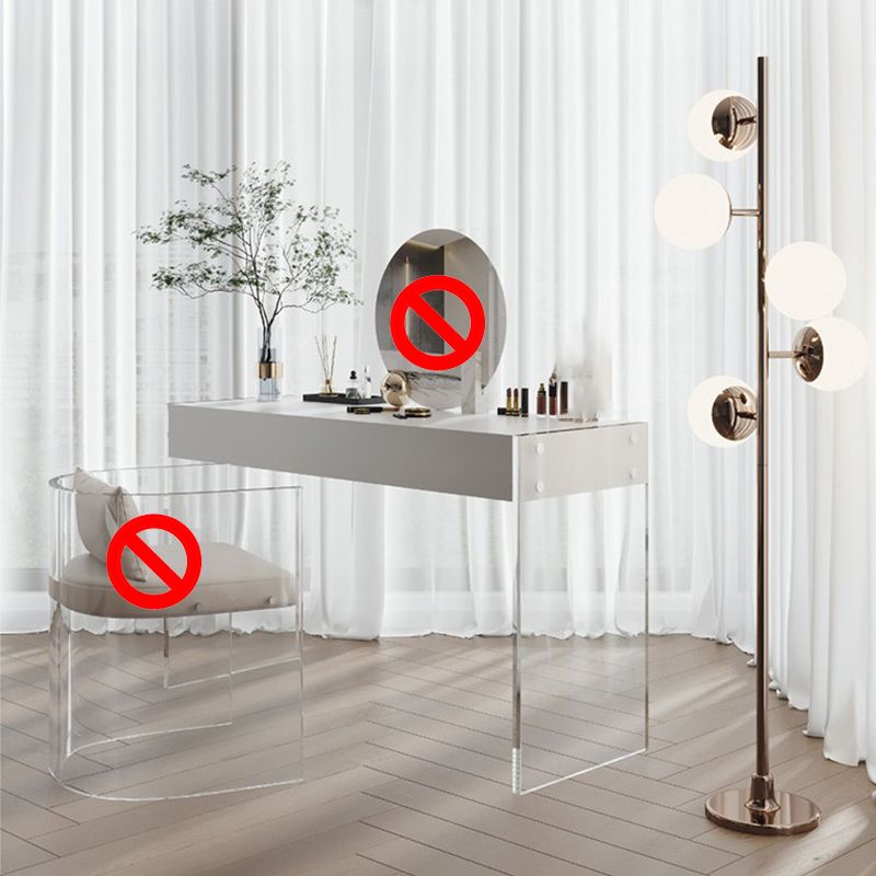 Mirrored Wood Makeup Dressing Table Modern Style Stool Set in White