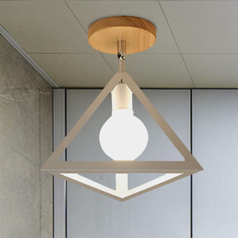 Vintage Style Wire Cage Semi Flush Mount mit Dreiecksschirm 1 Licht Metallhalbbündige Deckenbefestigung in Schwarz/Weiß