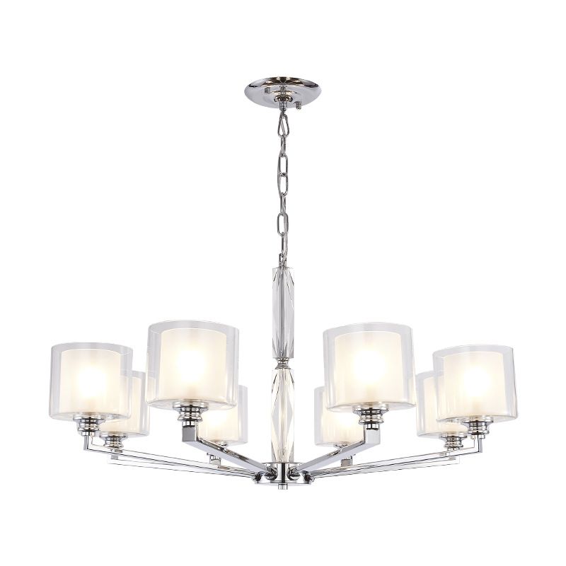 Chrome Metal Radial Pendant Light Modern Cylindrical Clear Glass Shade  Bedroom Chandelier Lighting