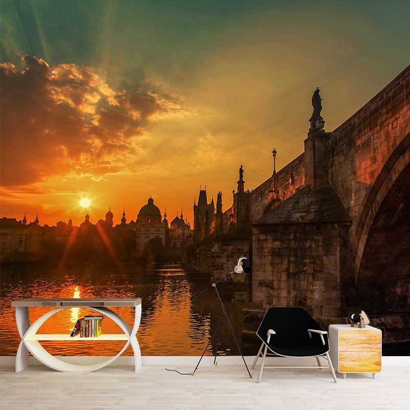 Stone Bridge Architecture Wall Mural Stain Resistant for Bedroom