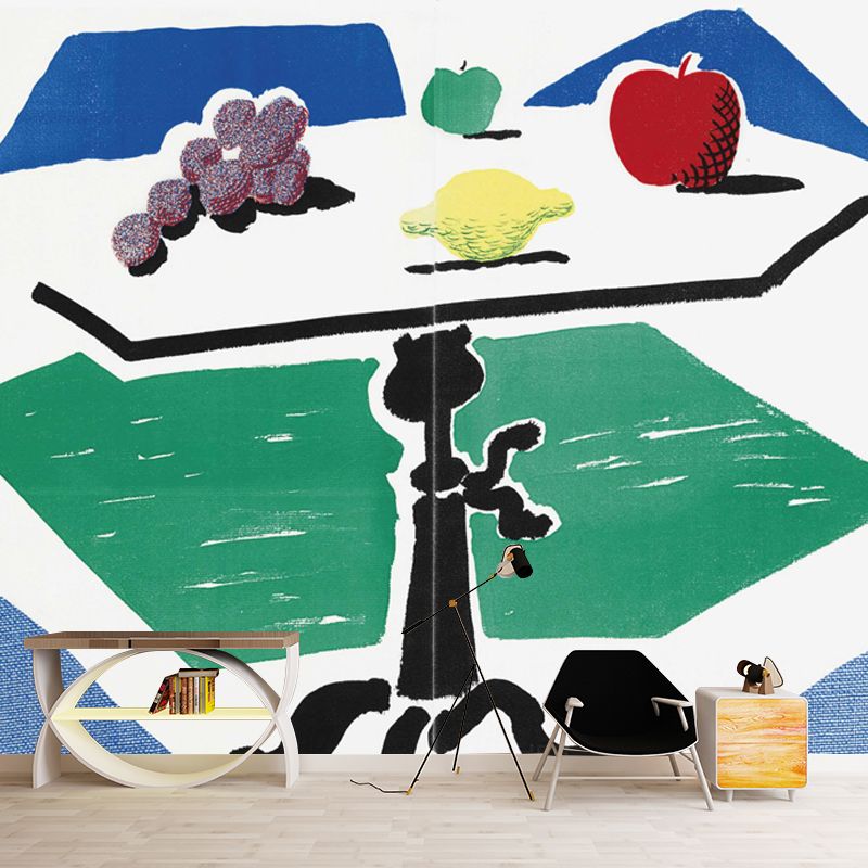 Table Fruits Still Life Murals Art Deco Smooth Wall Covering in Red-Yellow-Blue-Green