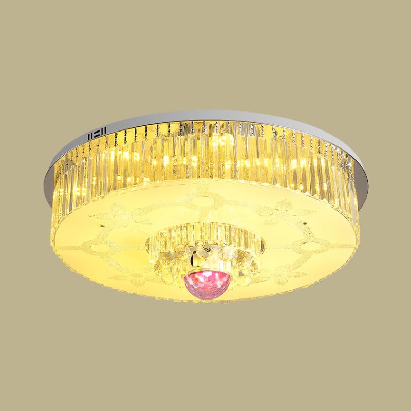 Round Flush Light Fixture Modern Crystal Rectangle LED Parlor Ceiling Flush Mount in Chrome