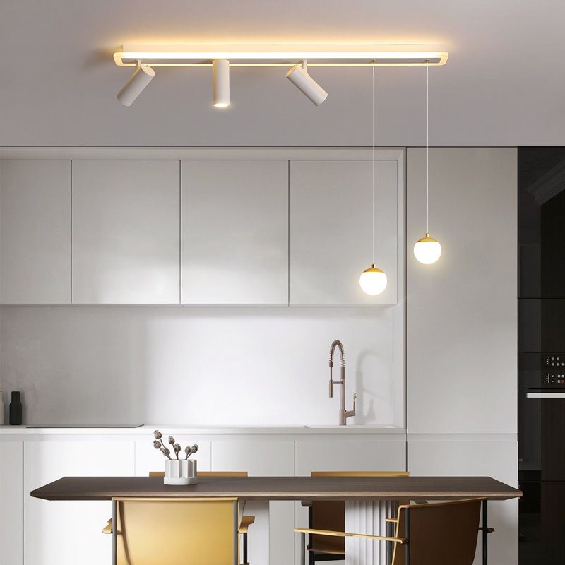 White Long-strip Minimalism LED Island Light Spotlight Design Contemporary Style Opal Glass Suspension Lamp for Dining Room