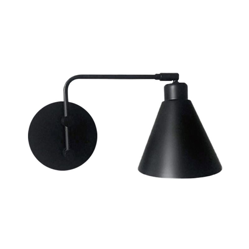 Funzione lampada a 1 testa in cono concote agricola bianca/nera Finitura Black Finione rotabile a parete per soggiorno