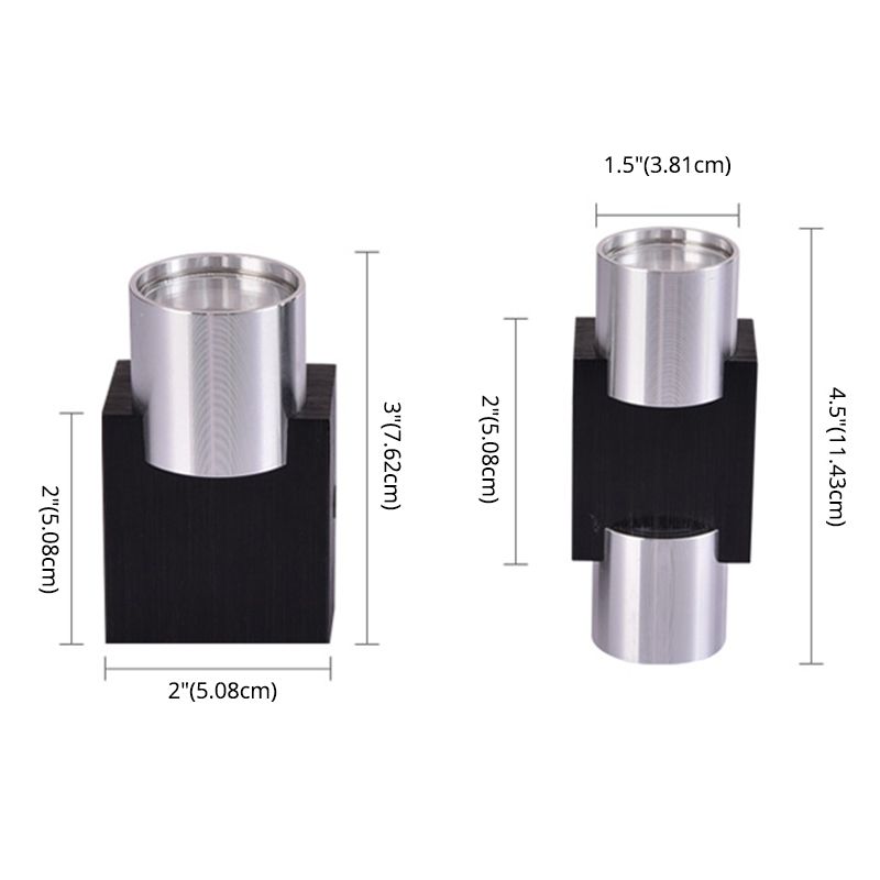 Cylindrical Up Down Wall Sconce Modern Aluminum Clubhouse Hallway Wall Light in Black-Silver