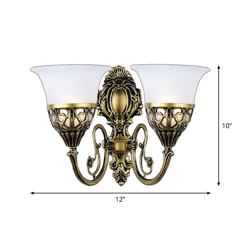 Bronze 2 lumières Moup Mot Lampe vintage Verre blanche Verre Verre Verre de cloche Éclairage pour le couloir pour le couloir