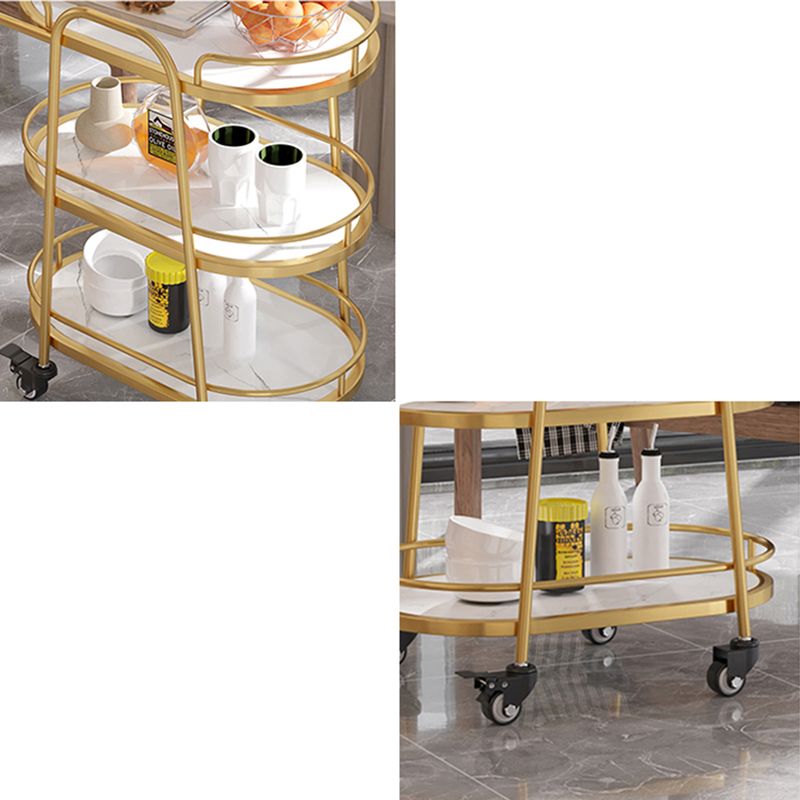 Home Dining Modern Prep Table Oval Locking Wheels Prep Table