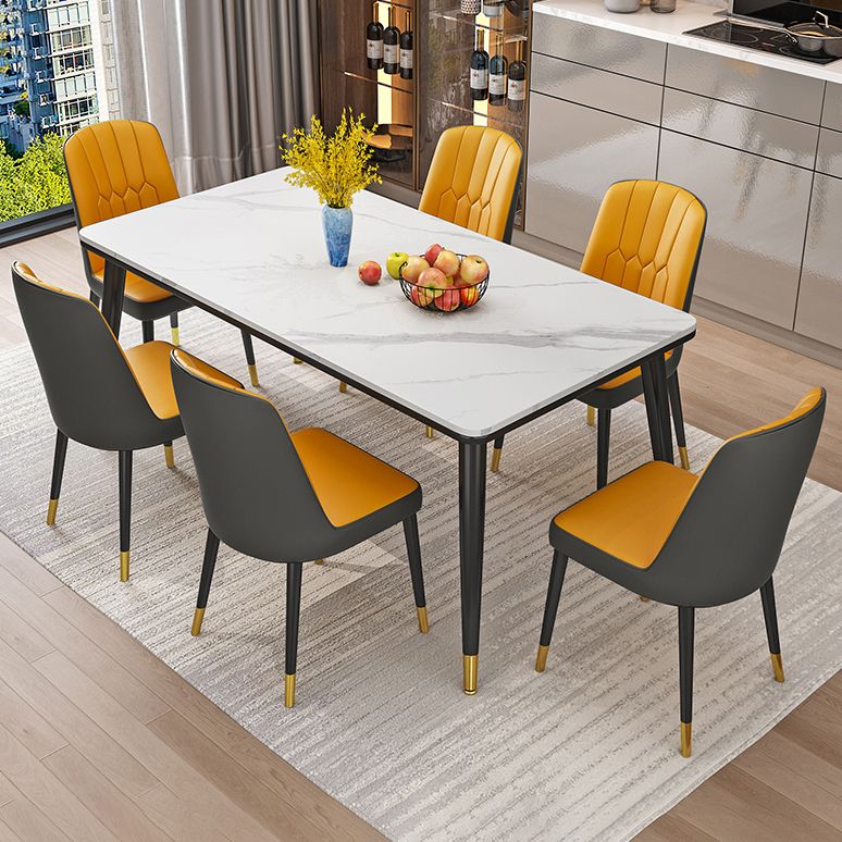 Modern Fixed Sintered Stone Dining Room Table with 4 Metallic Legs Kitchen Dining Set