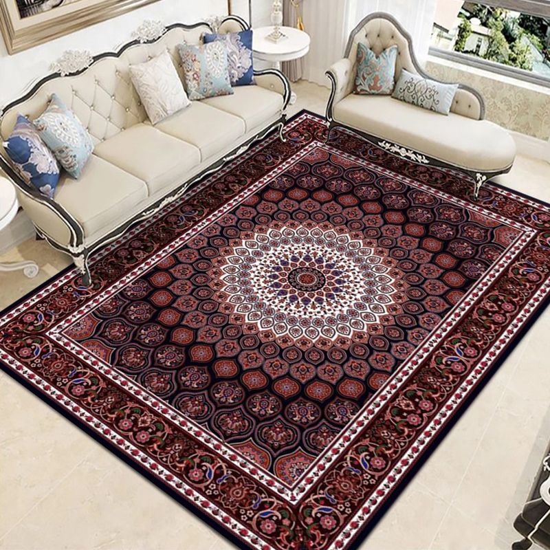 Retro Medallion Print Carpet Polyester Rug Stain Resistant Area Rug for Living Room