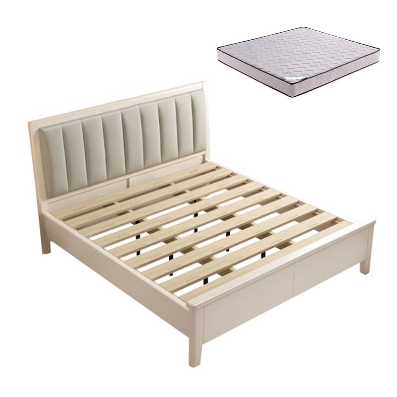 No Distressing Panel Standard Bed Solid Color Panel Bed with Upholstered Headboard