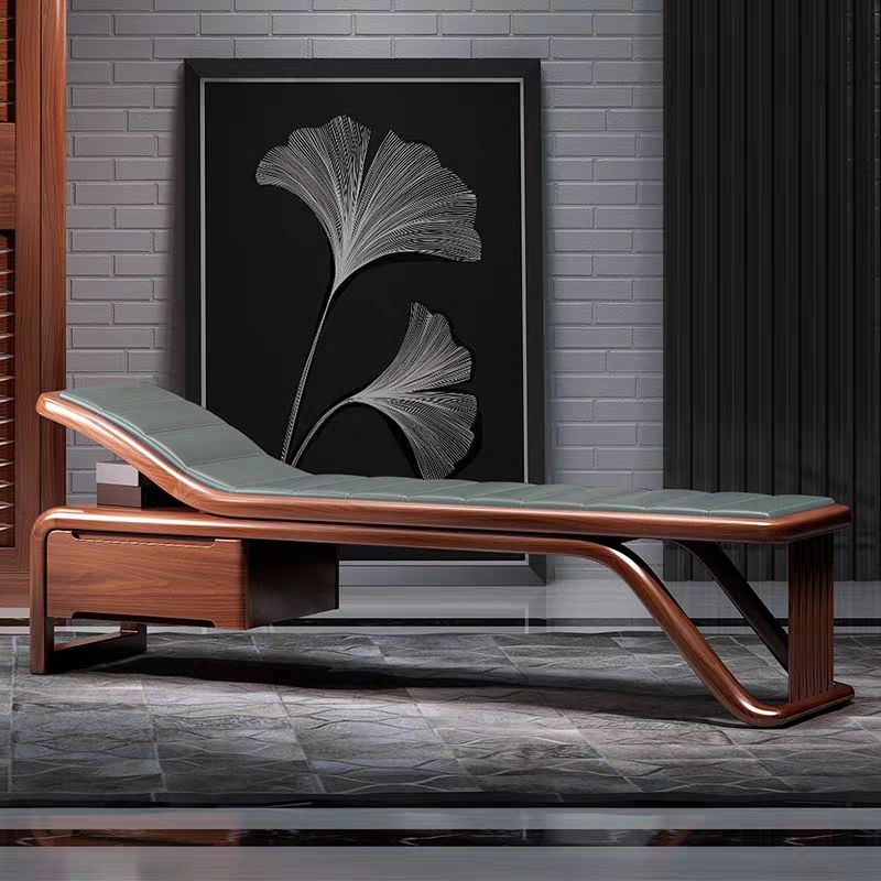 Traditional  Brown Solid Wood Accent Chair Faux Leather Chaise