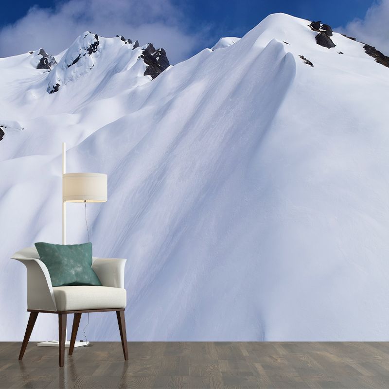 Winter Snow Mountain Scenery Wall Covering for Living Room, Water Resistant