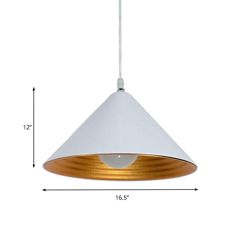 12.5"/16.5" Wide Contemporary Metal Ceiling Lamp Cone Shade with Gold Ripple Inside Black/White Dining Room Hanging Pendant Light