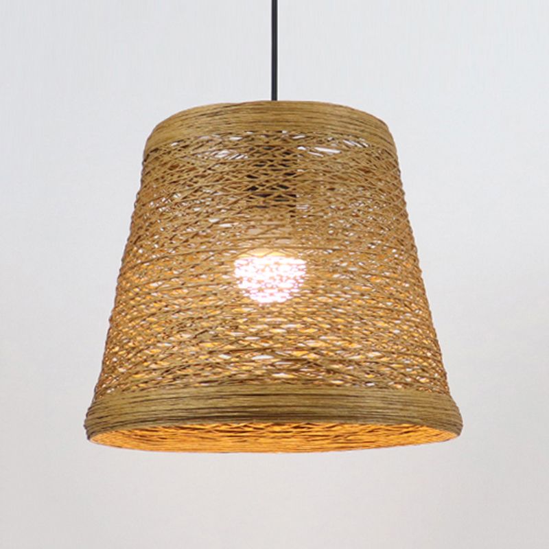 Rattan Fiber Conic Hanging Lighting Country Style 1/3-Head Beige Pendant Lamp over Dining Table