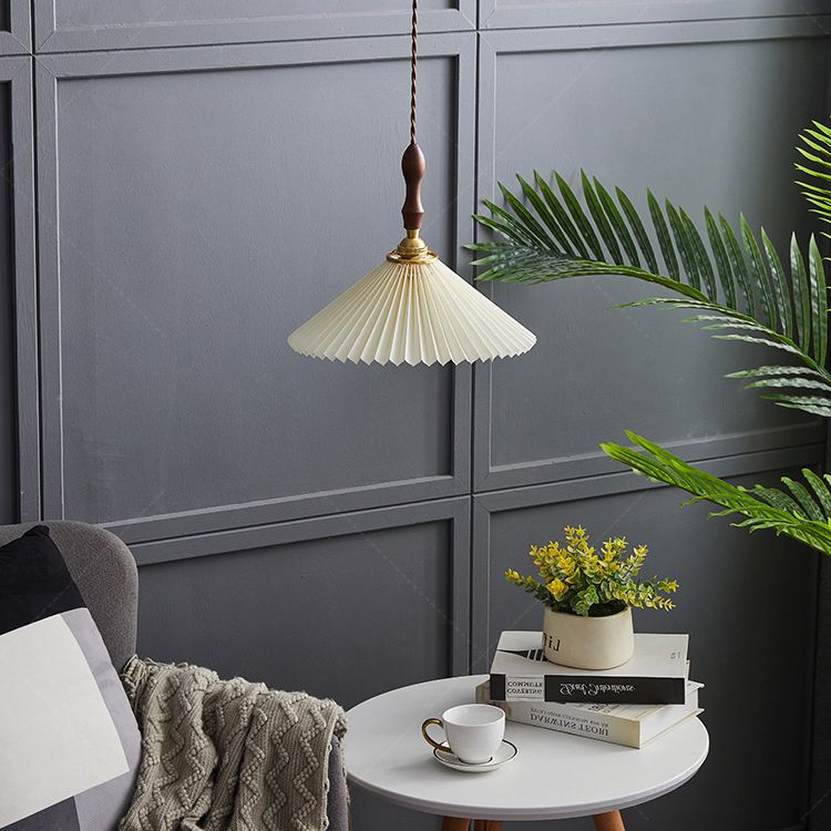 Cone Hanging Light Fixture Modern 1-Light Suspension Lamp with Fabric Shade for Restaurant