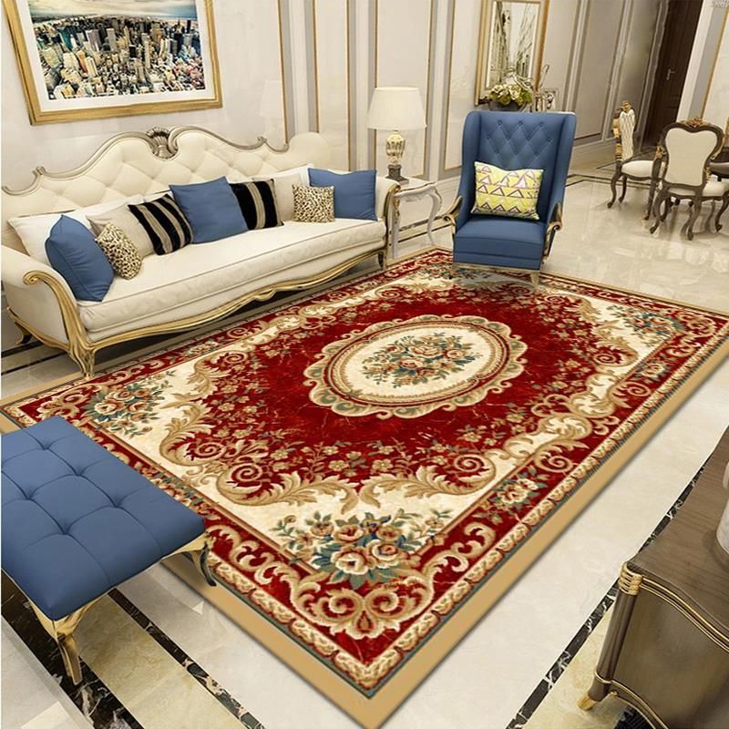 Modern European Carpet Medallion Printed Indoor Rug Polyester Stain Resistant Carpet for Living Room